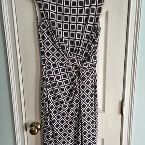Lauren Ralph Lauren Black and White Square Print Midi Dress